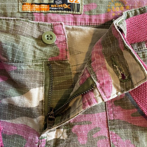 Vintage 2000s Y2K Mr. Lee Statix Embroidered Camo Cargo Shorts Women's 32 - Picture 4 of 8